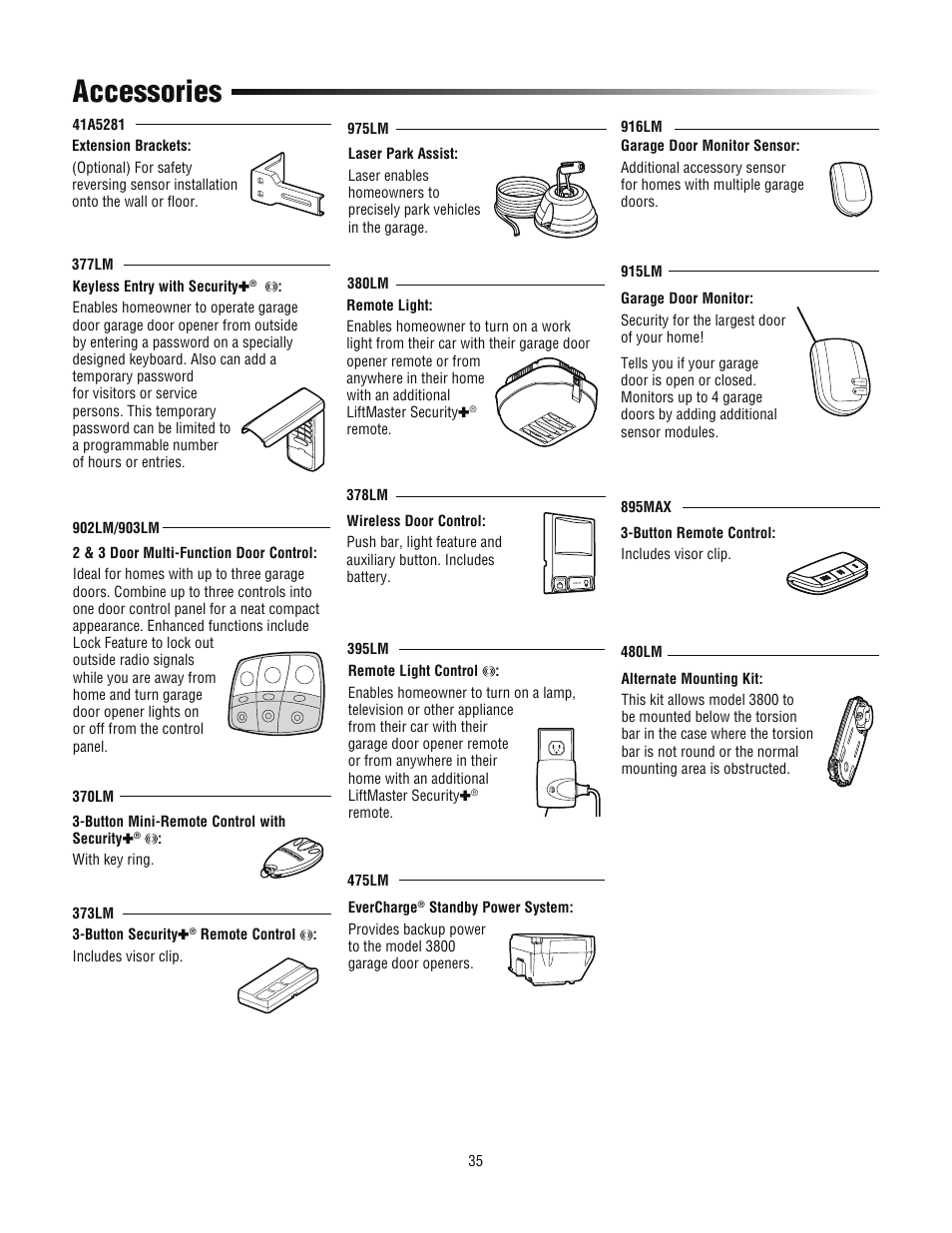 Accessories | Chamberlain 3800PLD User Manual | Page 35 / 36