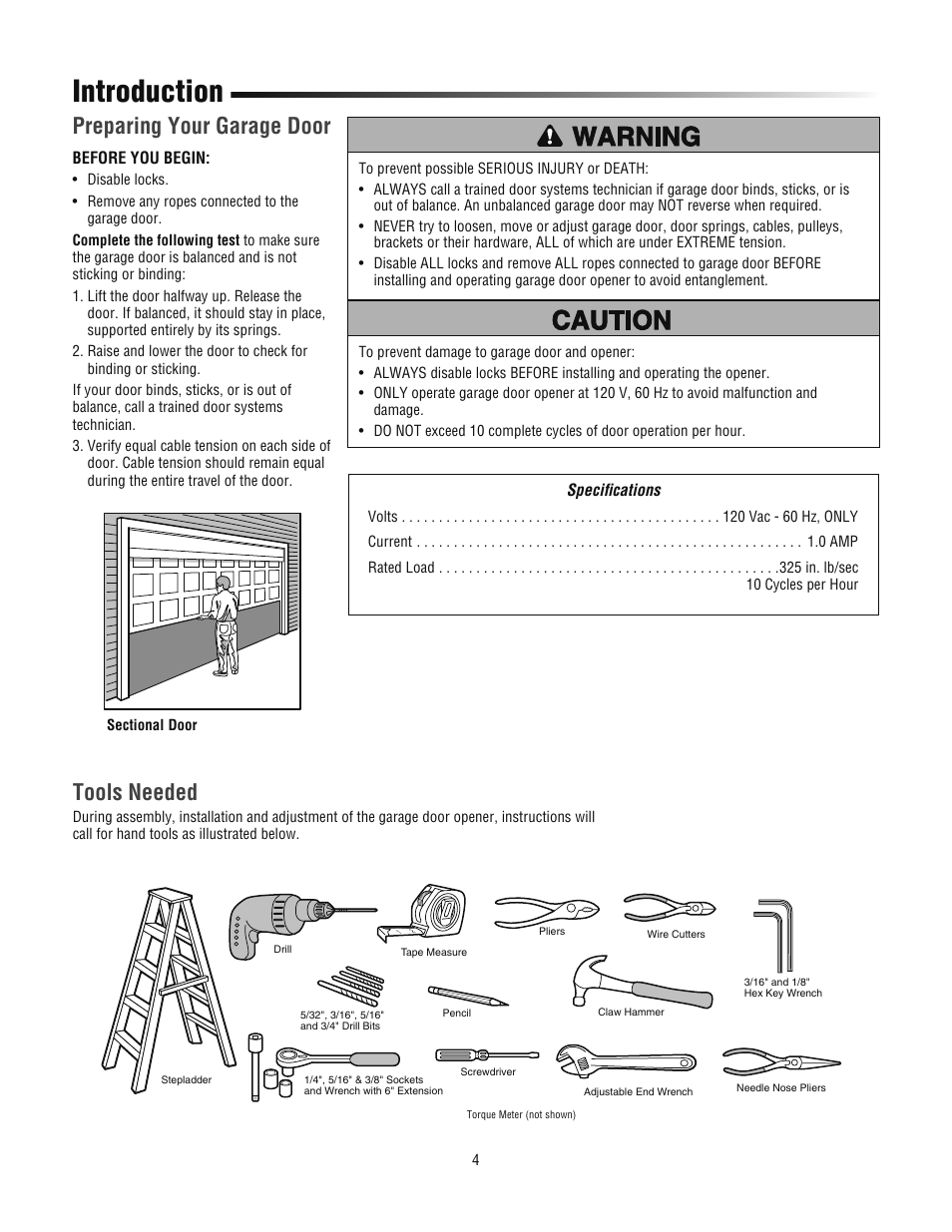 Preparing your garage door, Tools needed, Introduction | Chamberlain 3800PLD User Manual | Page 4 / 36