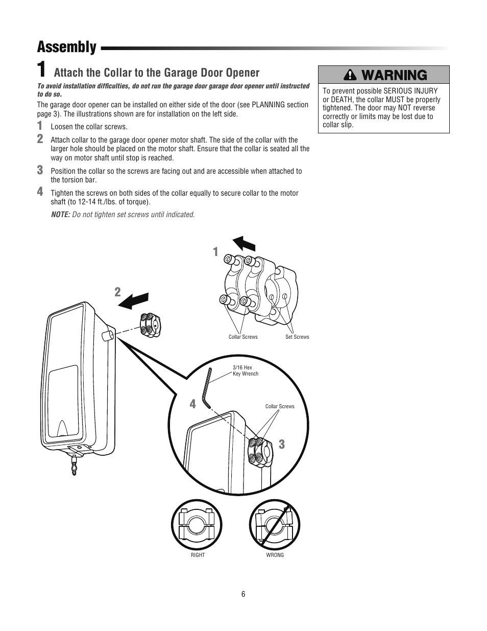 Assembly, Attach the collar to the garage door opener | Chamberlain 3800PLD User Manual | Page 6 / 36