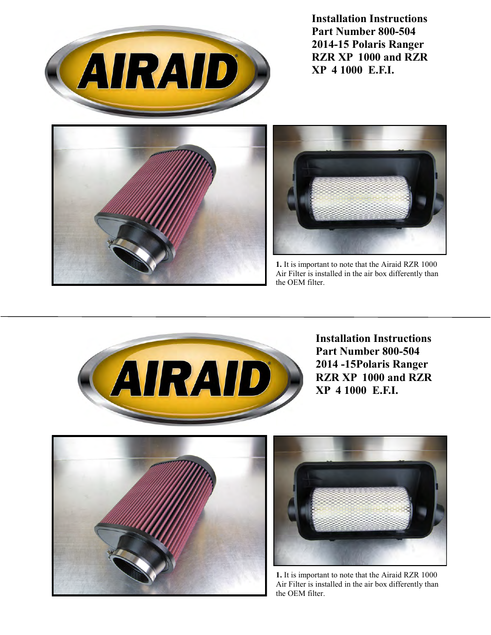 Airaid 800-504 User Manual | 2 pages