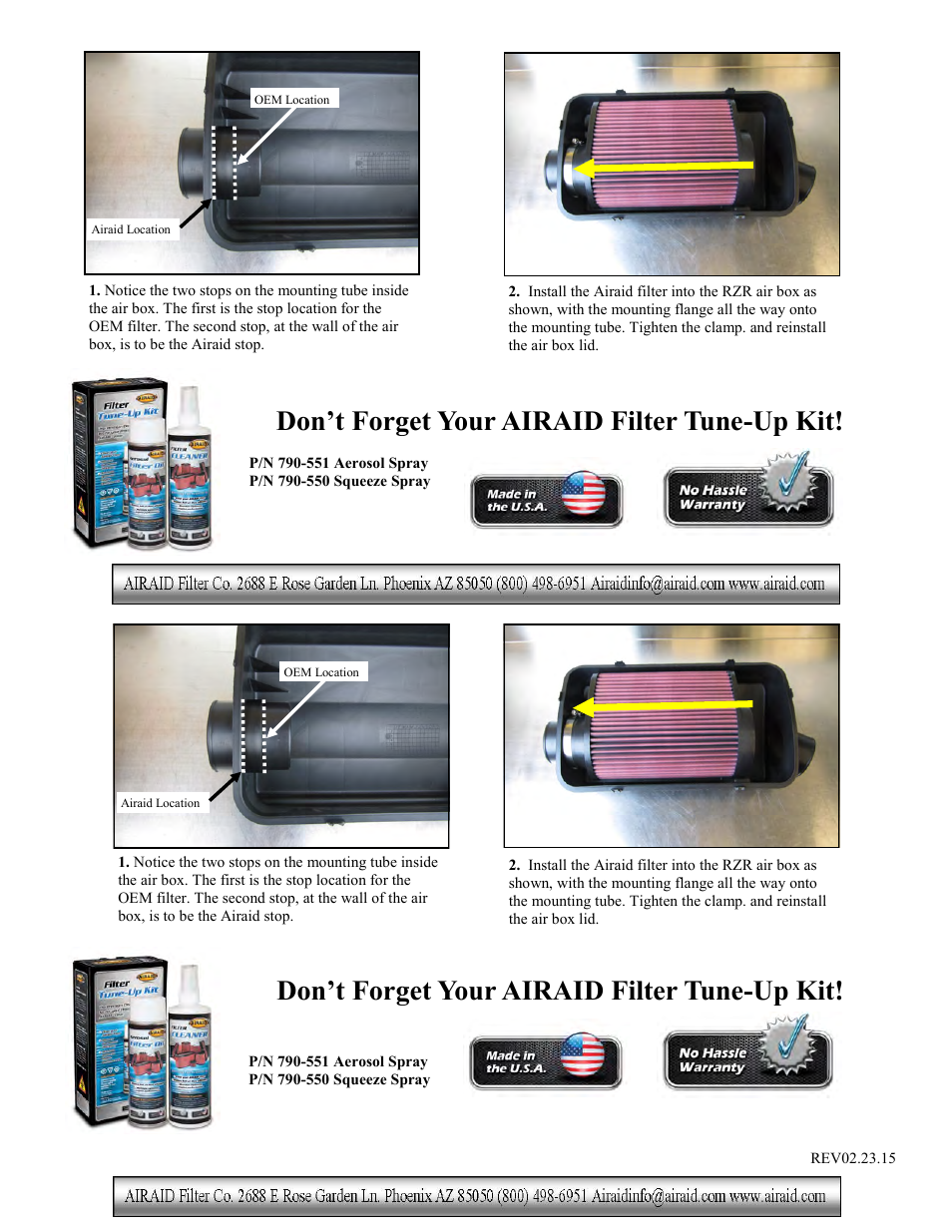 Don’t forget your airaid filter tune-up kit | Airaid 800-504 User Manual | Page 2 / 2