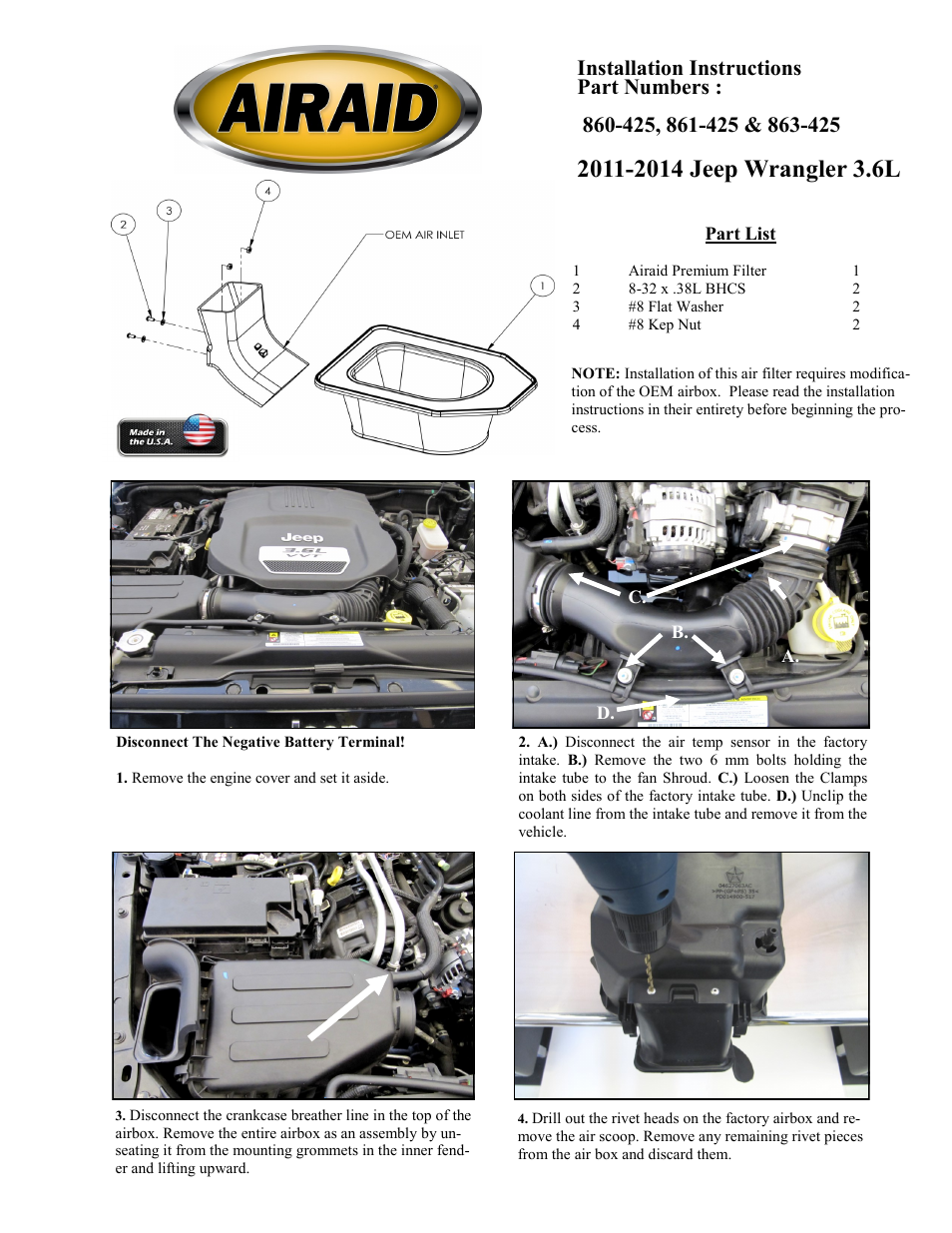 Airaid 860-425 User Manual | 2 pages