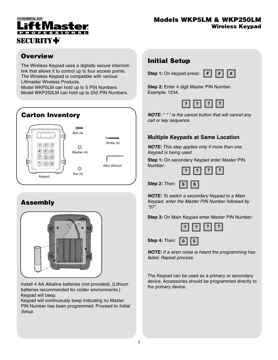 Chamberlain WKP5LM User Manual | 4 pages