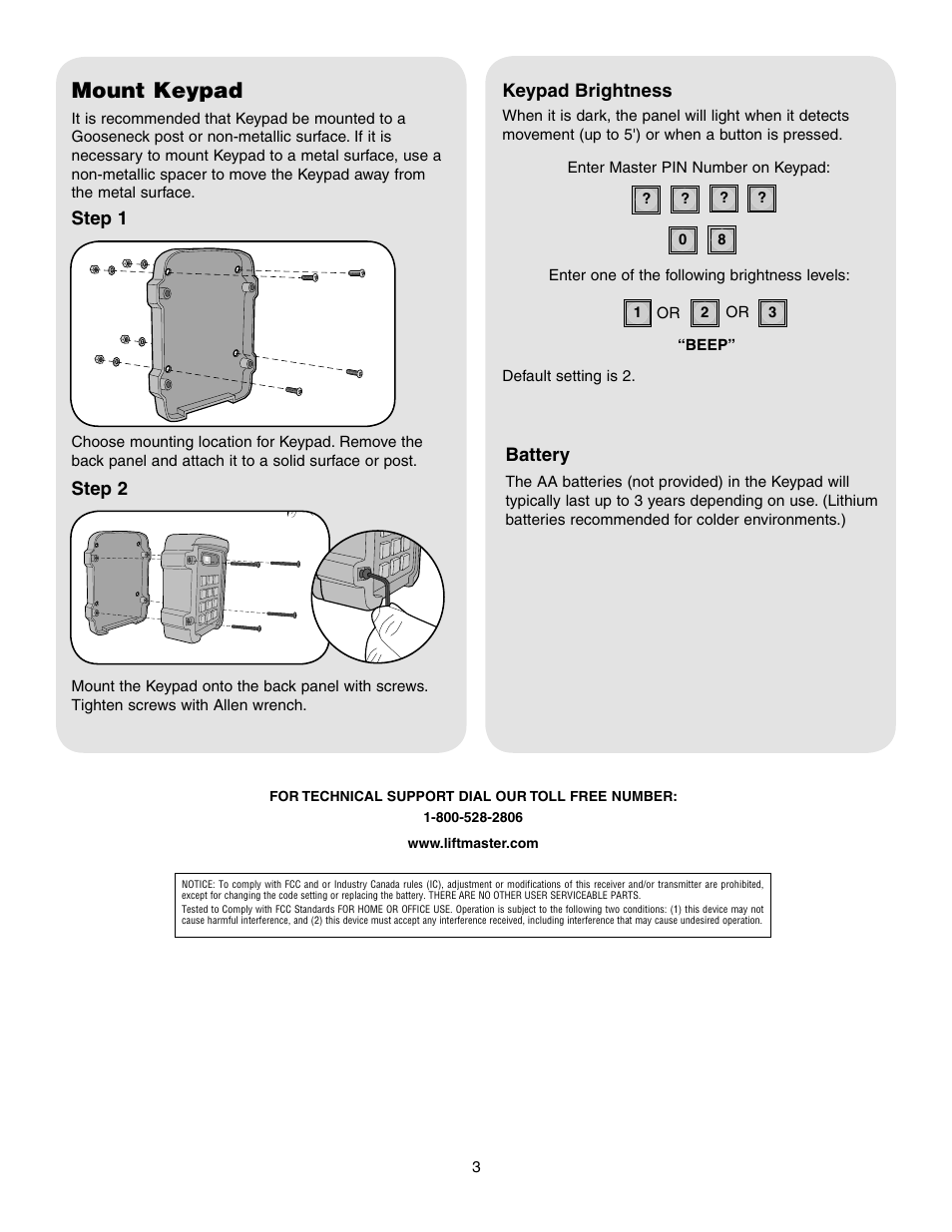 Mount keypad | Chamberlain WKP5LM User Manual | Page 3 / 4