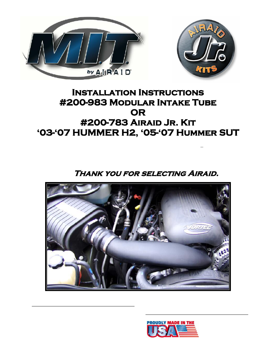 Airaid 200-783 User Manual | 2 pages