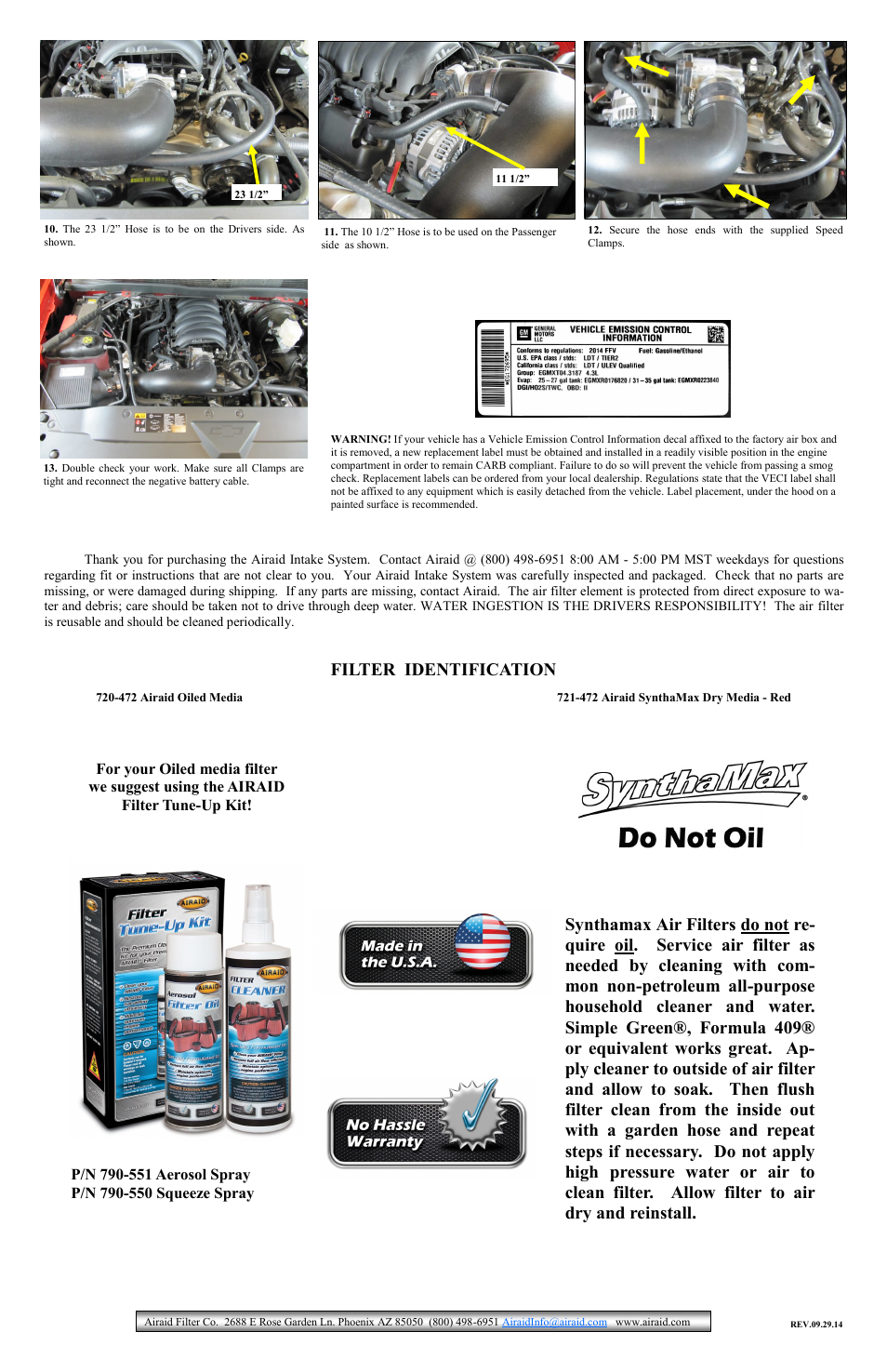 Filter identification | Airaid 201-711 User Manual | Page 2 / 2