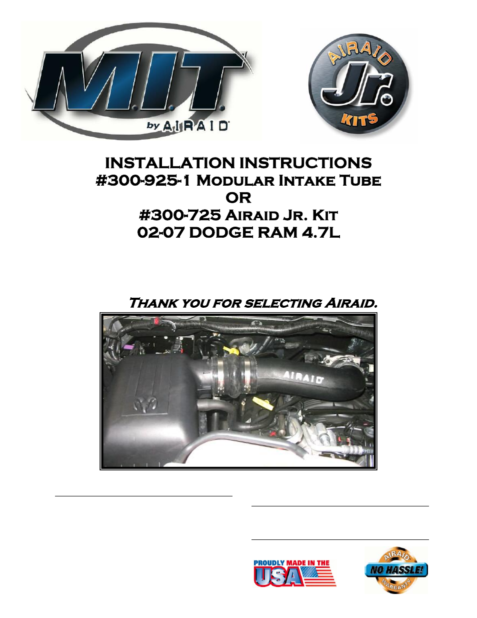 Airaid 300-725 User Manual | 2 pages