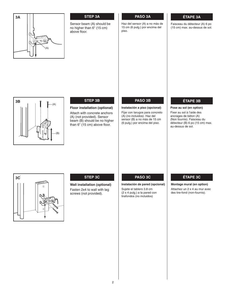 Step 3a, Step 3b, Step 3c | Chamberlain 801C User Manual | Page 2 / 8