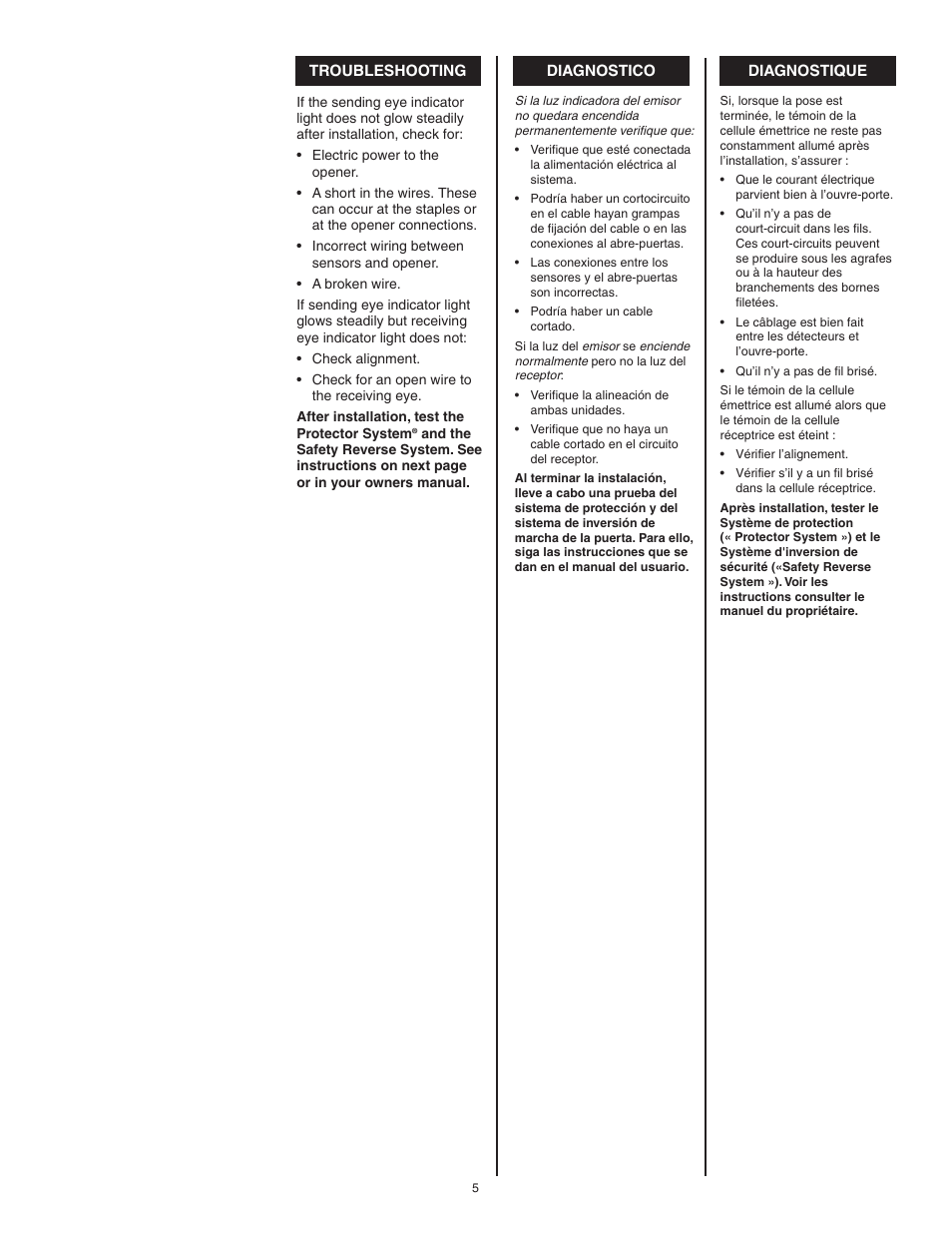 Troubleshooting | Chamberlain 801C User Manual | Page 5 / 8