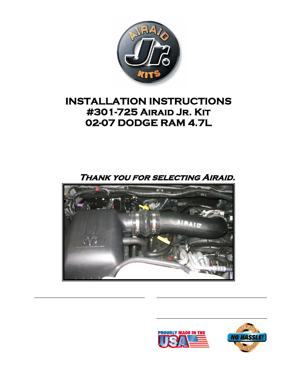Airaid 301-725 User Manual | 2 pages