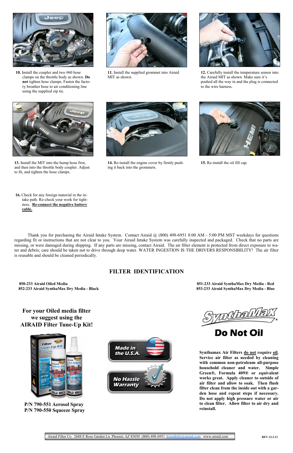 Filter identification | Airaid 310-770 User Manual | Page 2 / 2