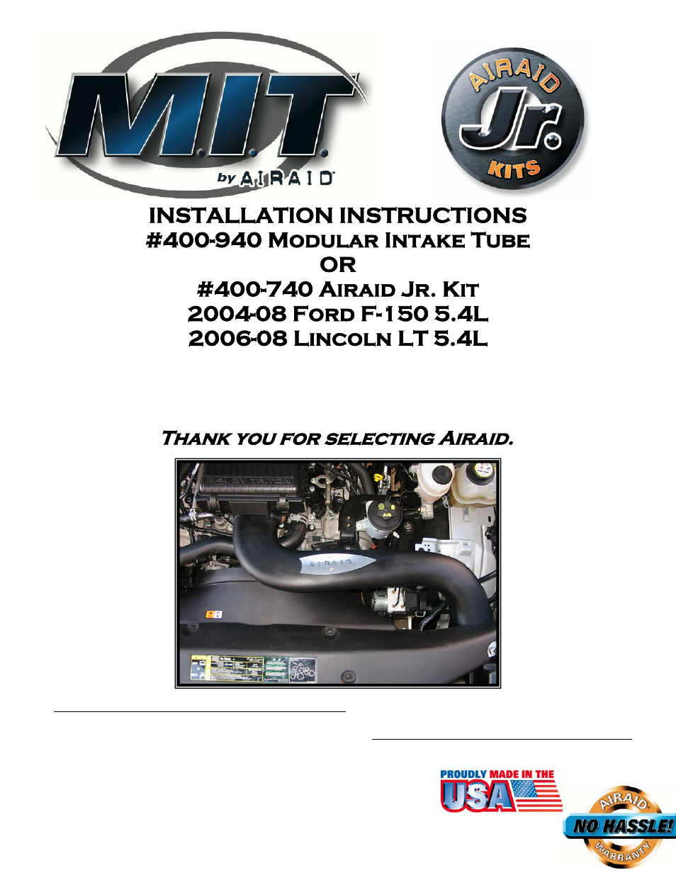 Airaid 400-740 User Manual | 2 pages