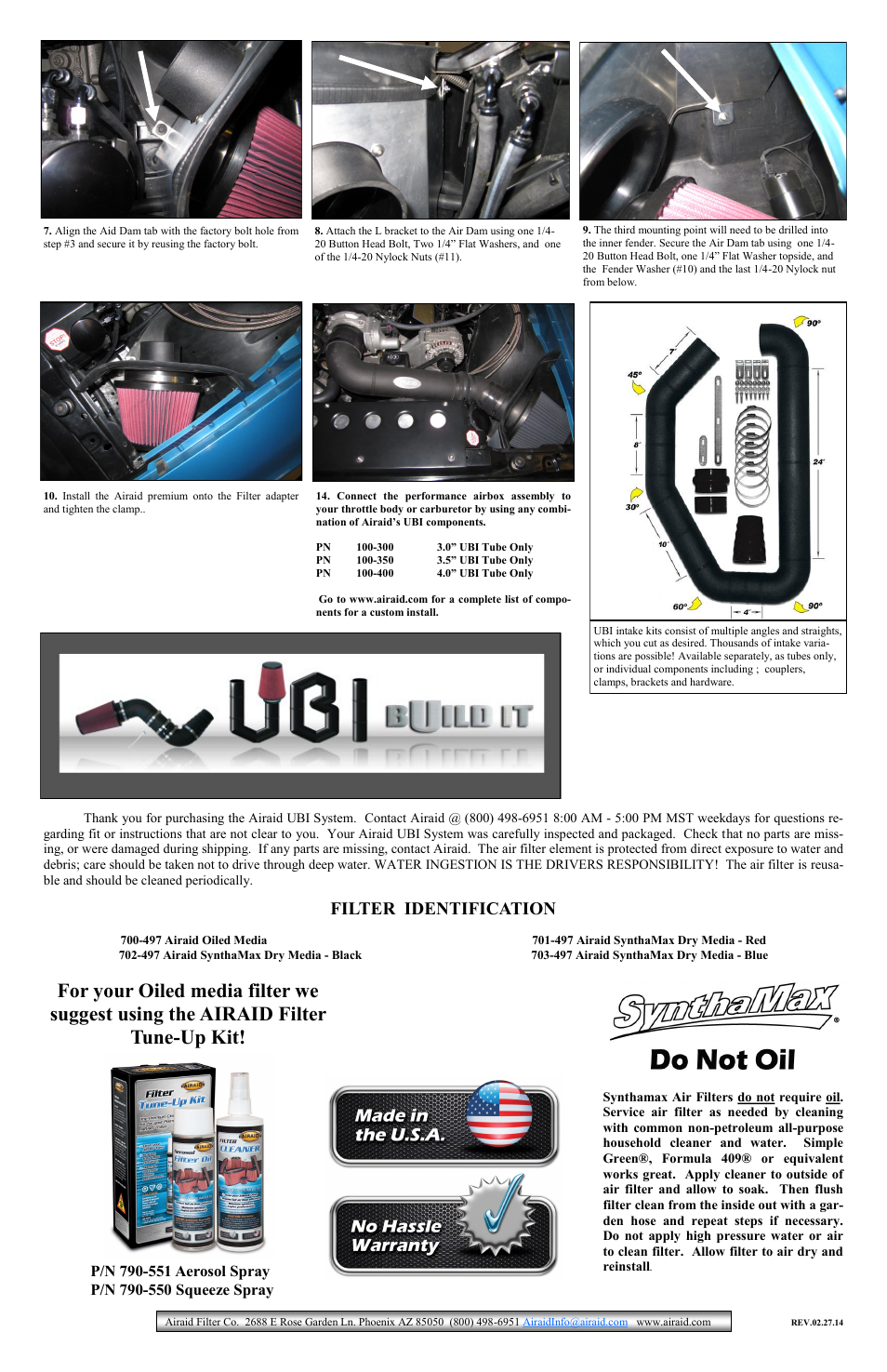 Filter identification | Airaid 100-256 User Manual | Page 2 / 2