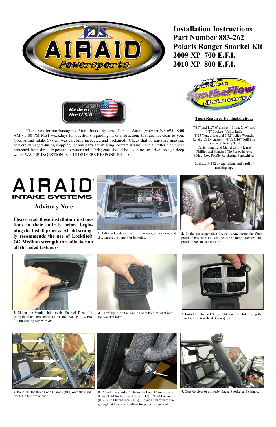 Airaid 883-262 User Manual | 3 pages