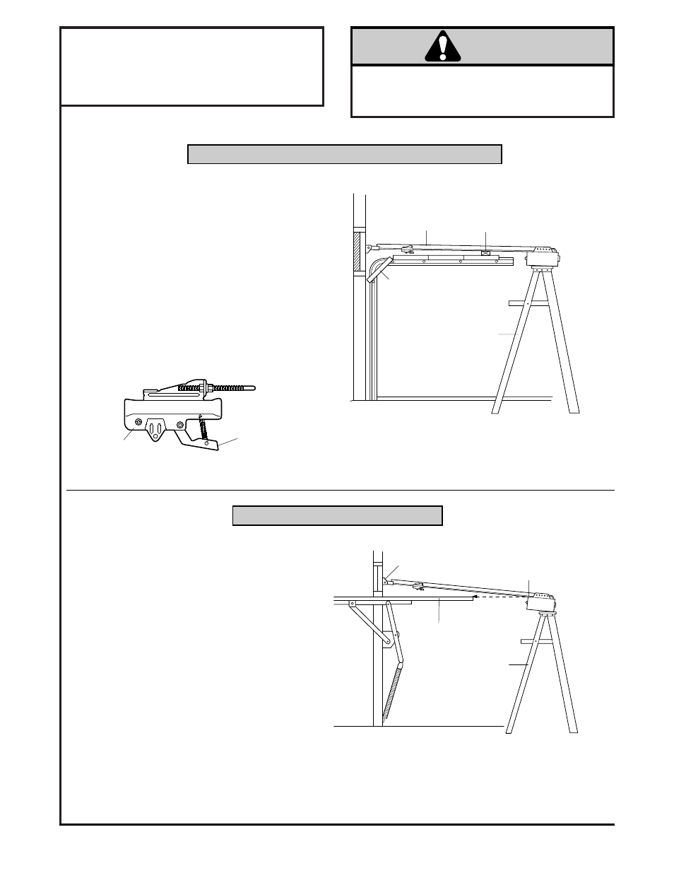 Position opener, Sectional & 1-piece door w/ track, One-piece door w/o track | Caution, Installation step 4, Position the opener, One-piece door without track | Chamberlain 985 User Manual | Page 12 / 36