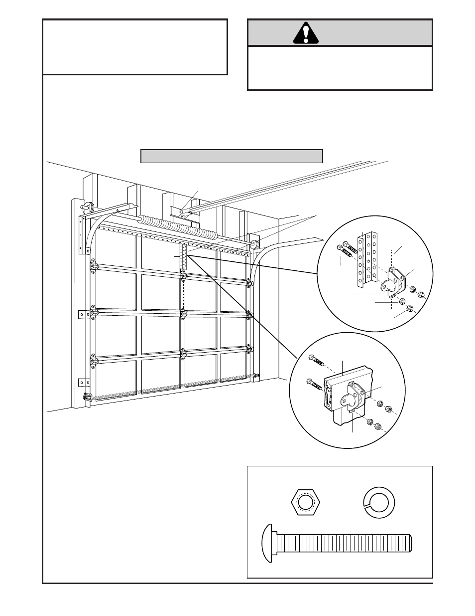 Fasten door bracket, Sectional door, Caution | Installation step 11, Figure 1 figure 2 | Chamberlain 985 User Manual | Page 20 / 36
