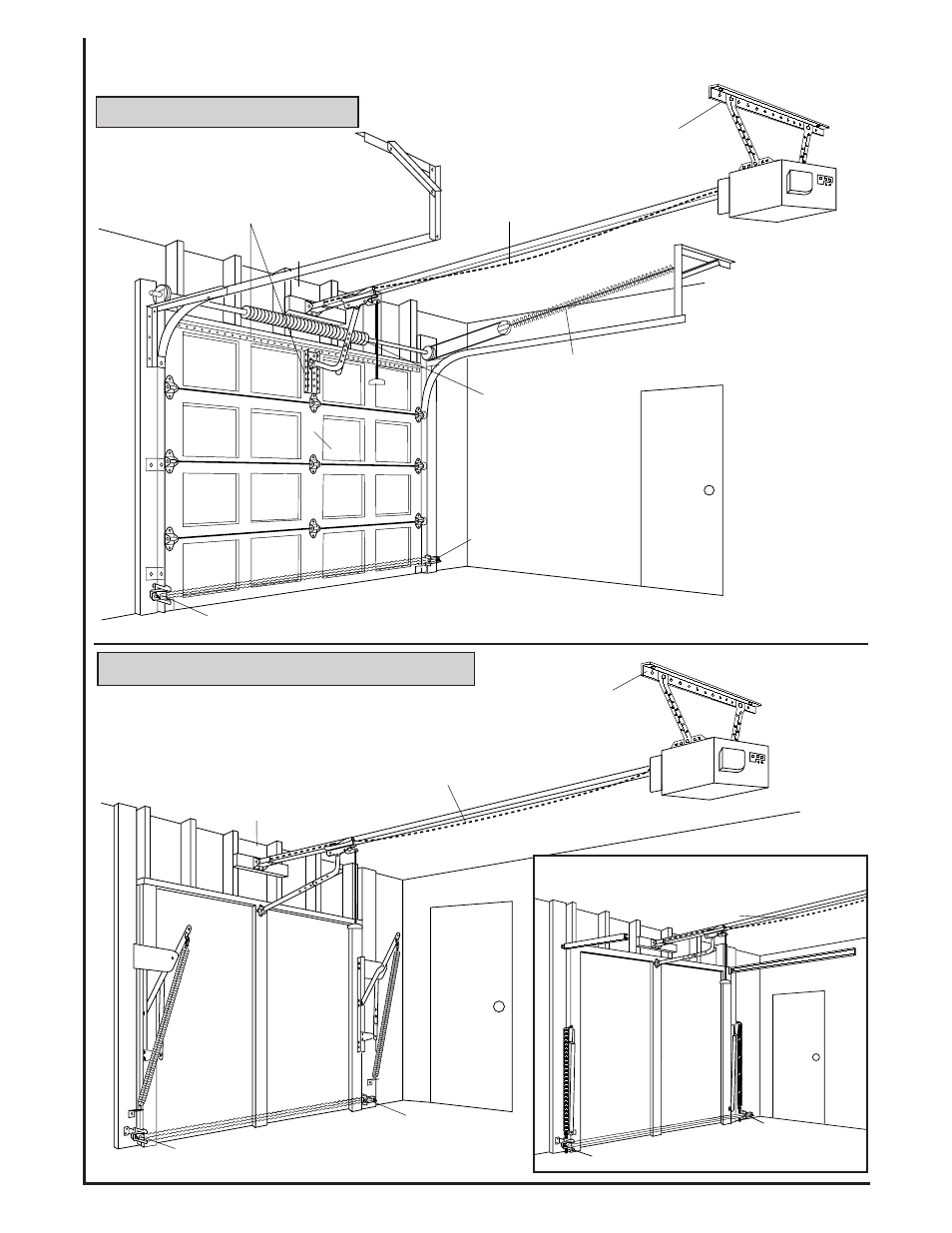 Sectional door installation, One-piece door installation, One-piece door with track | Chamberlain 985 User Manual | Page 4 / 36