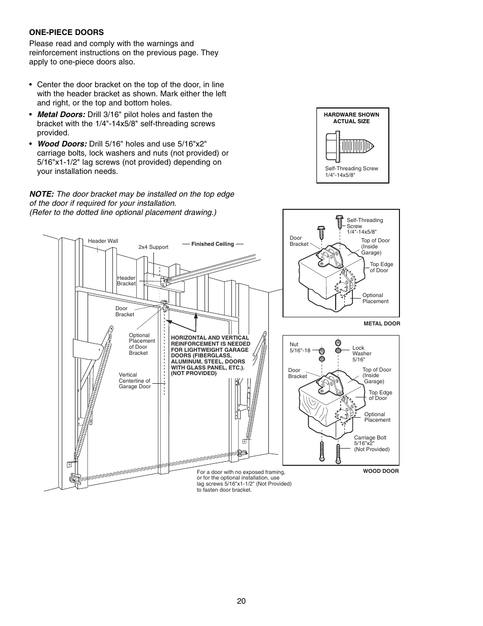 One-piece doors | Chamberlain 3850 User Manual | Page 20 / 40