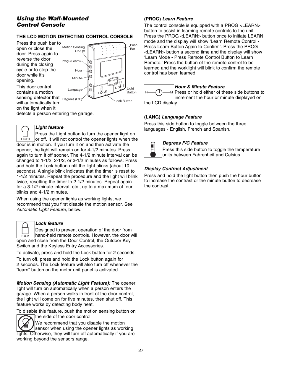 Using the wall-mounted control console | Chamberlain 3850 User Manual | Page 27 / 40