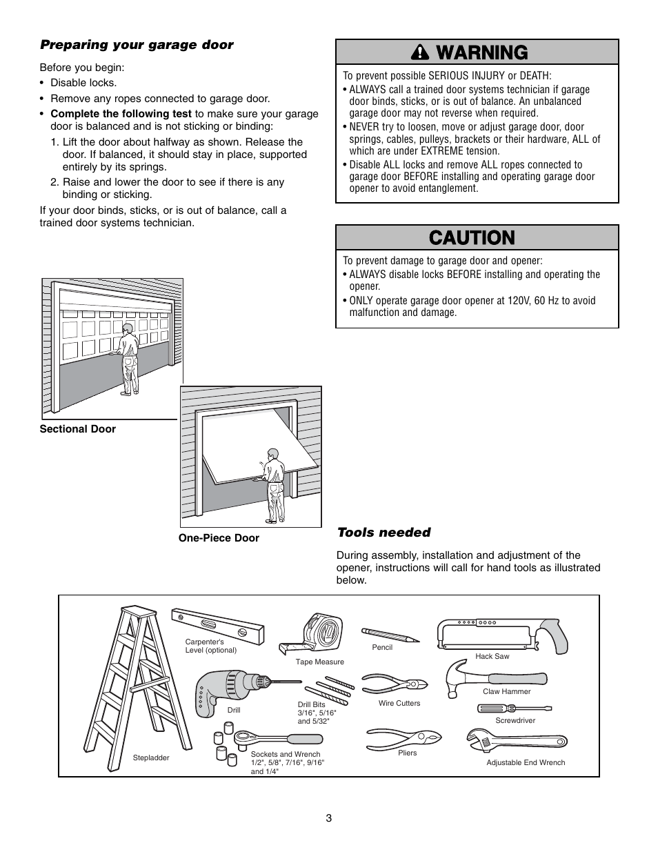 Preparing your garage door, Tools needed | Chamberlain 3850 User Manual | Page 3 / 40