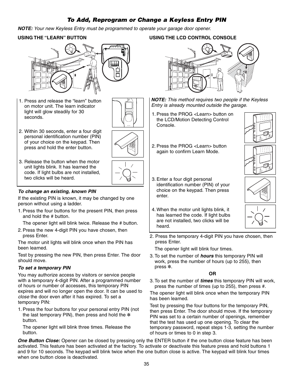 To add, reprogram or change a keyless entry pin | Chamberlain 3850 User Manual | Page 35 / 40