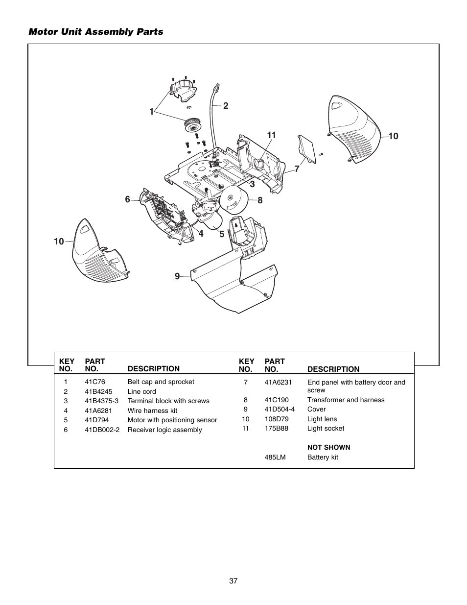 Motor unit assembly parts | Chamberlain 3850 User Manual | Page 37 / 40