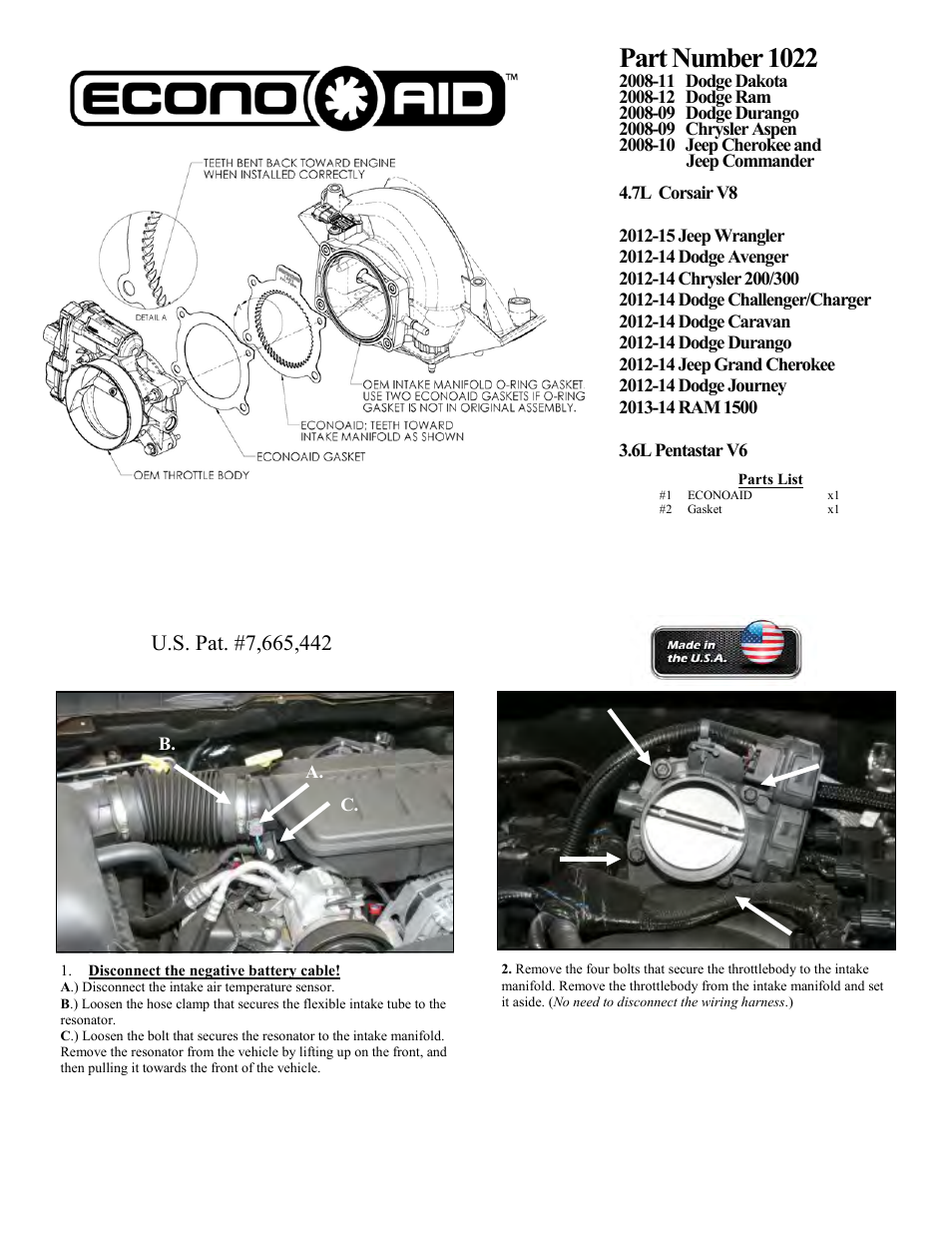 Airaid 1022 User Manual | 2 pages