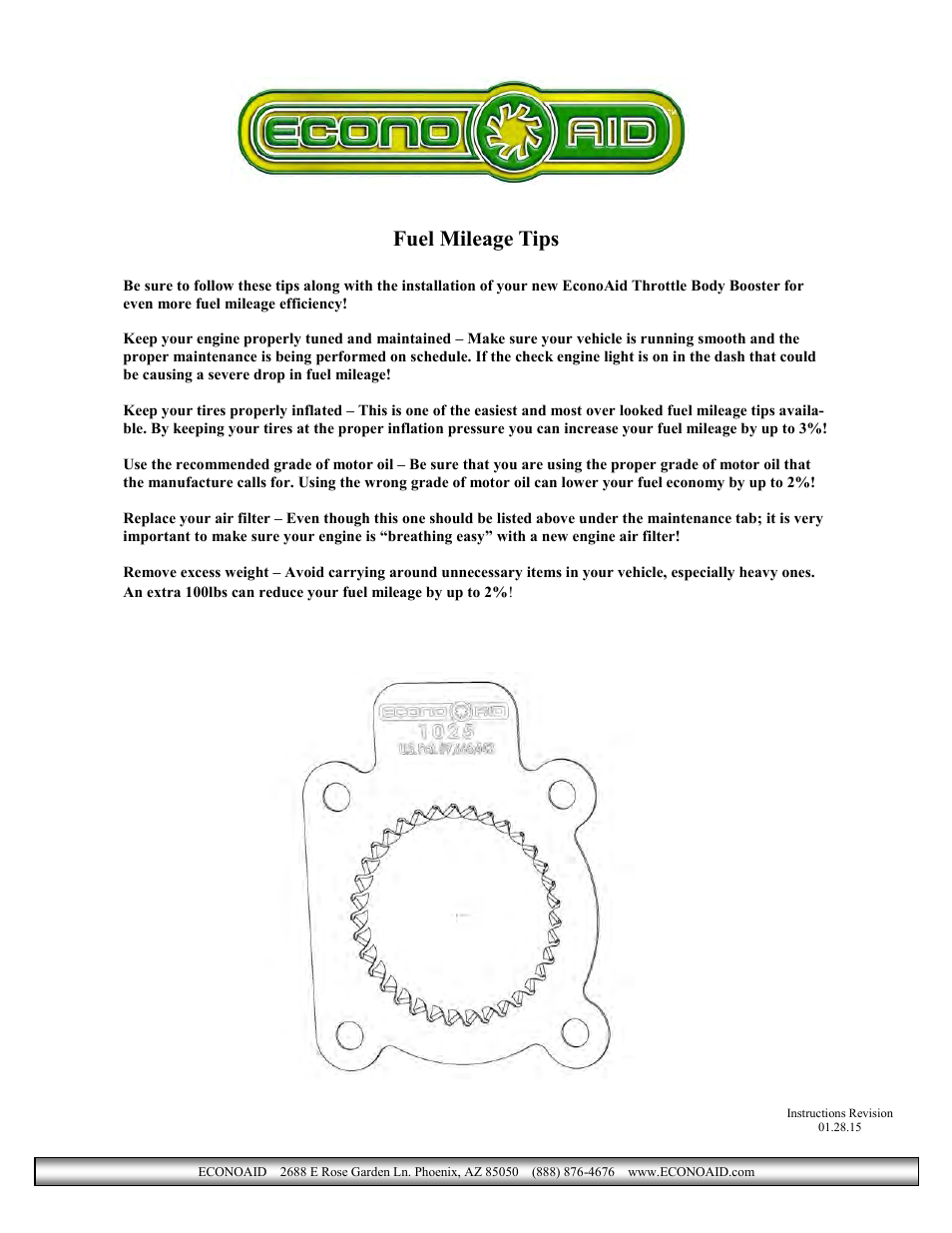 Fuel mileage tips | Airaid 1025 User Manual | Page 4 / 4