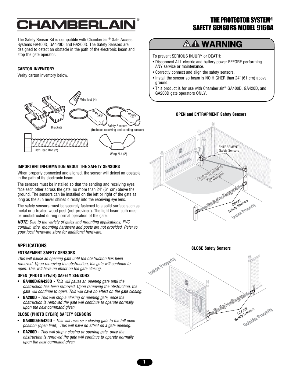 Chamberlain THE PROTECTOR SYSTEM 916GA User Manual | 4 pages