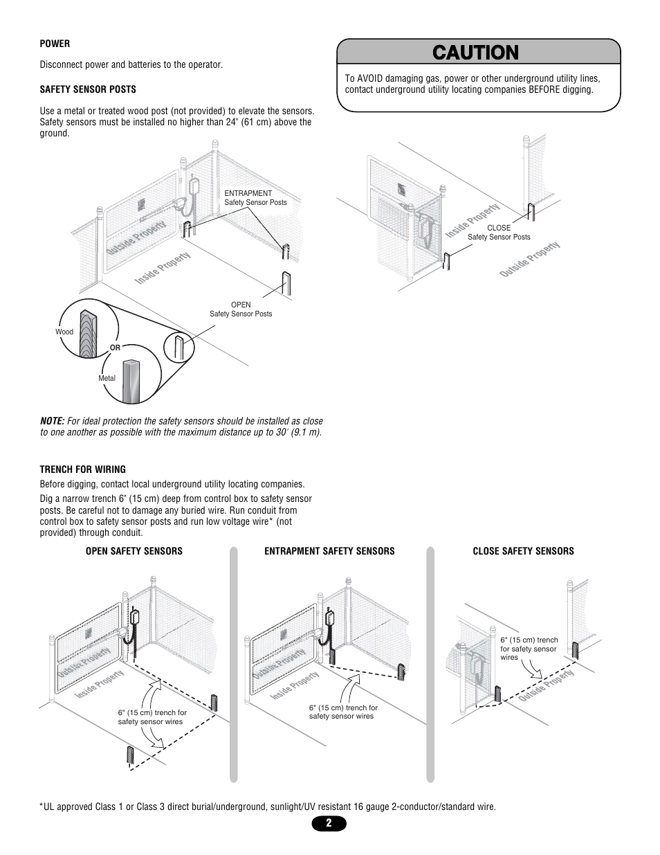 Safety sensor posts, Trench for wiring, Assemble safety sensors | Chamberlain THE PROTECTOR SYSTEM 916GA User Manual | Page 2 / 4