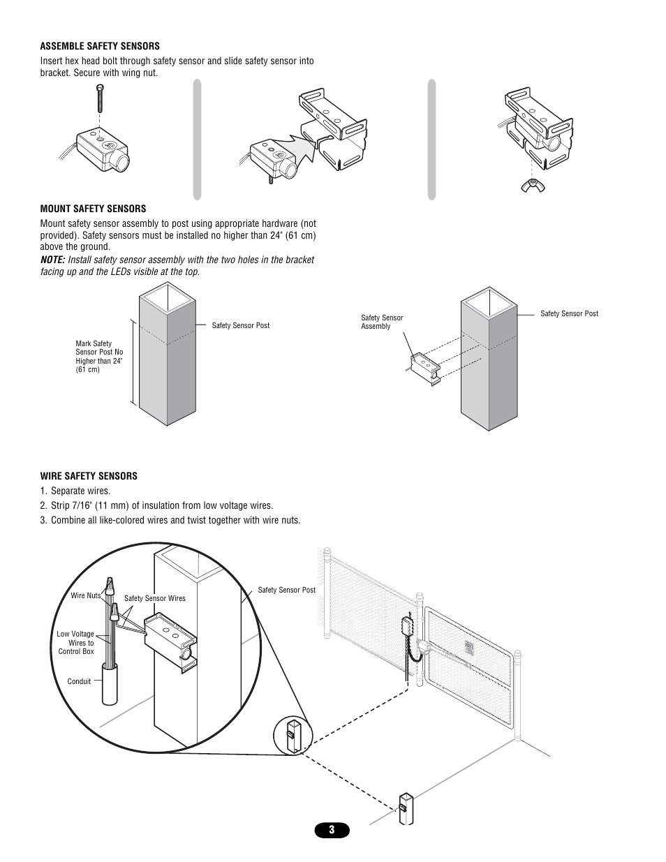 Mount safety sensors, Wire safety sensors | Chamberlain THE PROTECTOR SYSTEM 916GA User Manual | Page 3 / 4