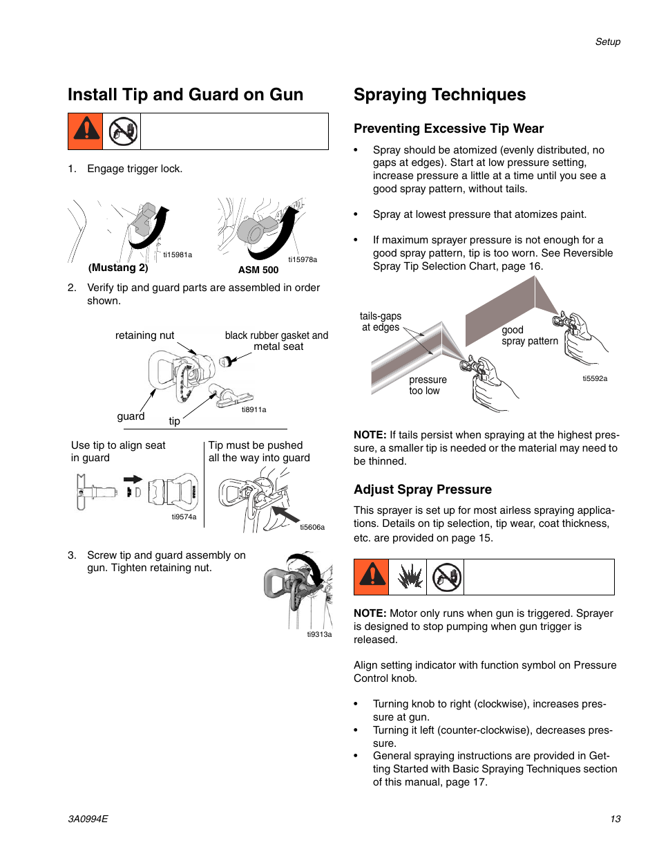 Install tip and guard on gun, Spraying techniques | AIRLESSCO SP200 User Manual | Page 13 / 34