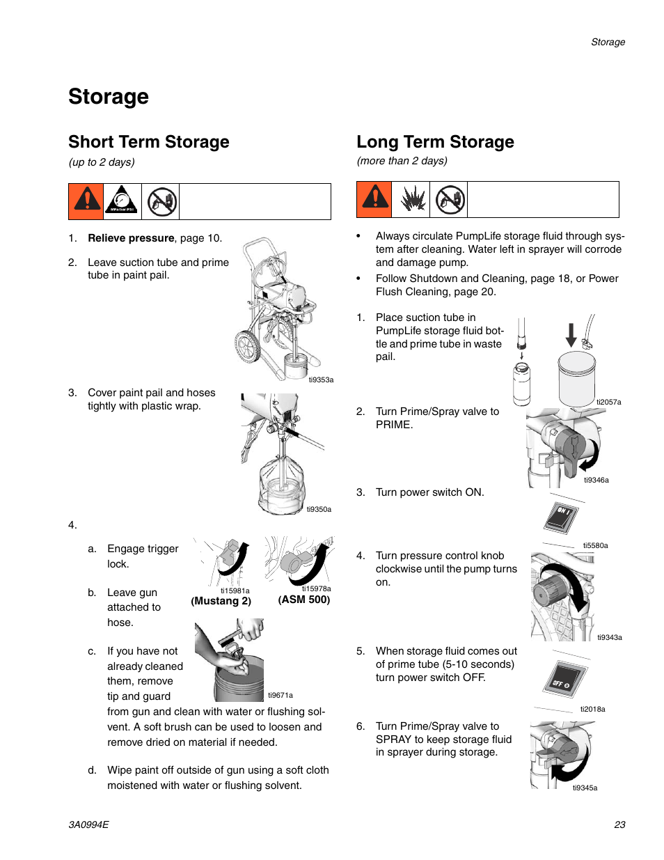 Storage, Short term storage, Long term storage | AIRLESSCO SP200 User Manual | Page 23 / 34