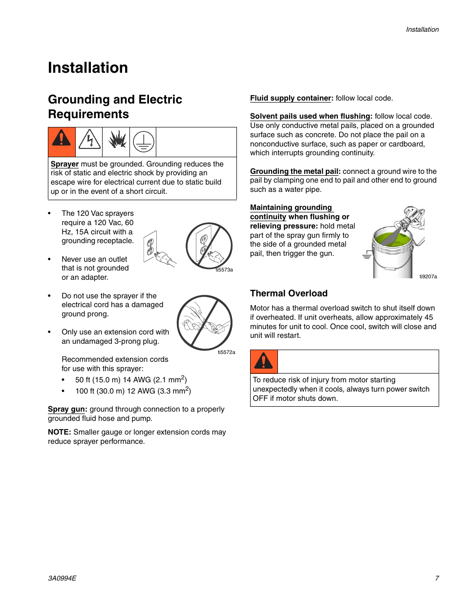 Installation, Grounding and electric requirements | AIRLESSCO SP200 User Manual | Page 7 / 34