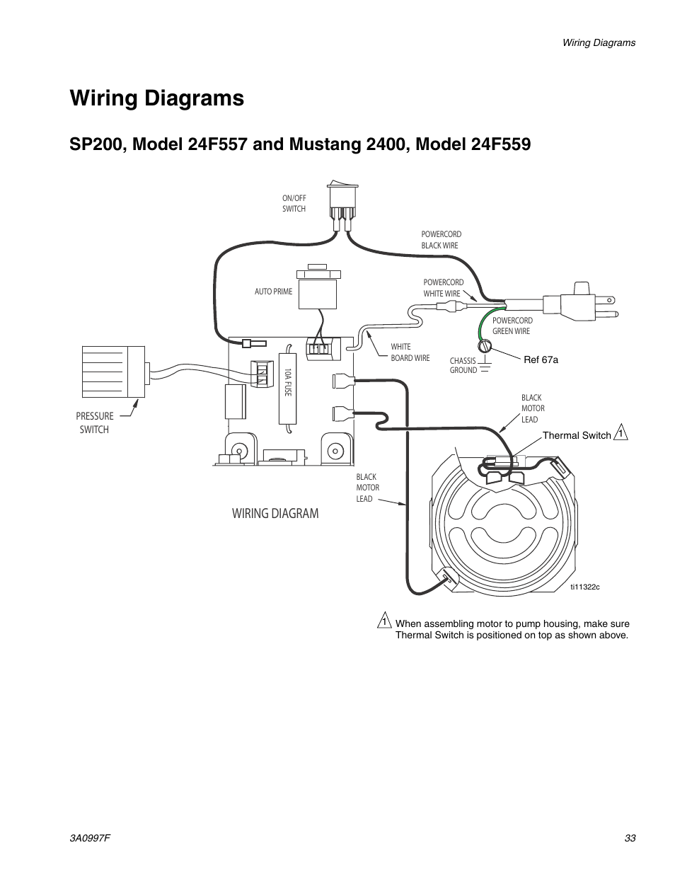 Wiring diagrams, Sp200, model 24f557 and mustang 2400, model 24f559 | AIRLESSCO SP200 User Manual | Page 33 / 38