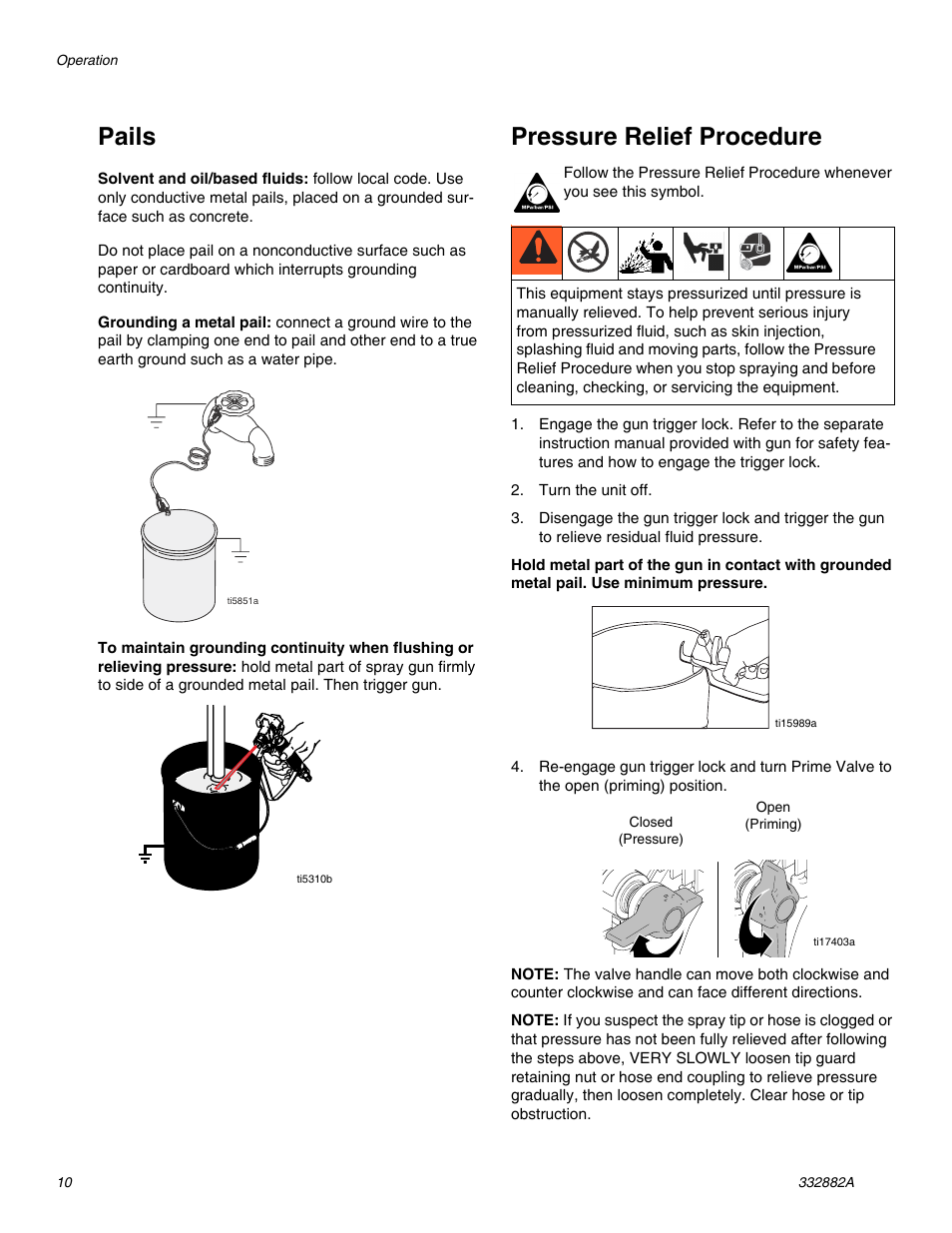 Pails, Pressure relief procedure | AIRLESSCO MP400 User Manual | Page 10 / 32