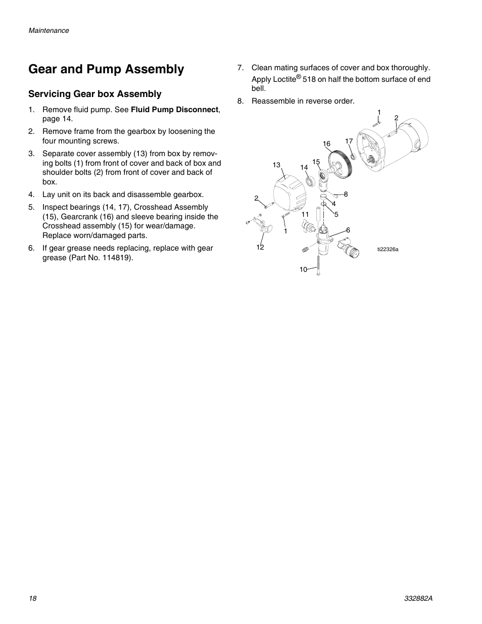 Gear and pump assembly | AIRLESSCO MP400 User Manual | Page 18 / 32