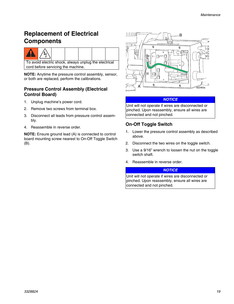 Replacement of electrical components | AIRLESSCO MP400 User Manual | Page 19 / 32