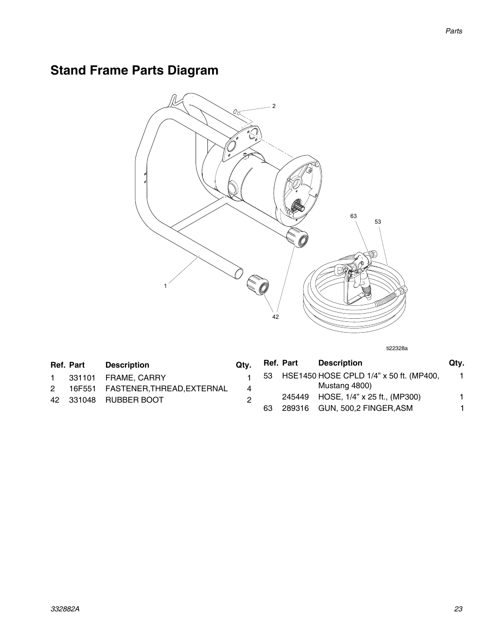 Stand frame parts diagram | AIRLESSCO MP400 User Manual | Page 23 / 32