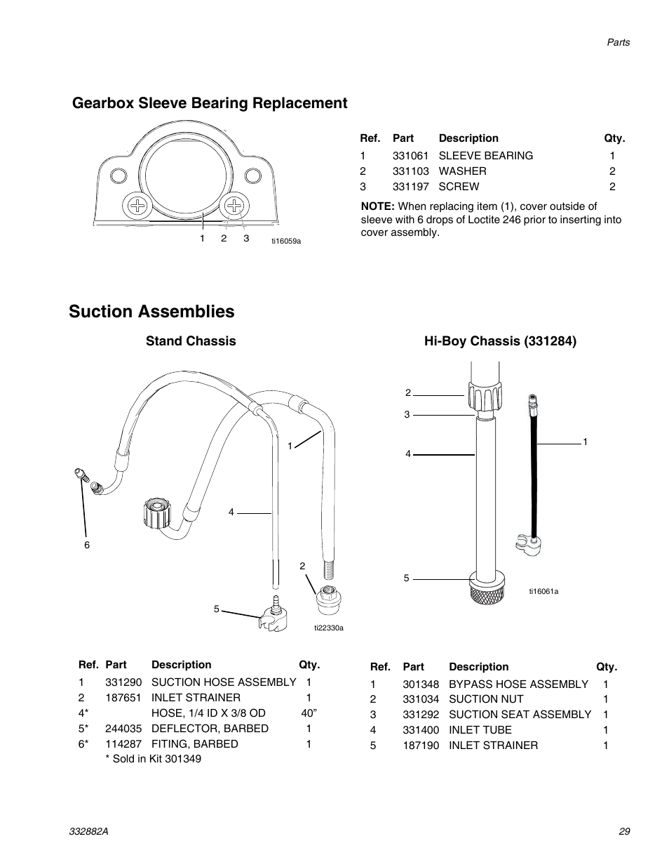 Suction assemblies, Gearbox sleeve bearing replacement | AIRLESSCO MP400 User Manual | Page 29 / 32