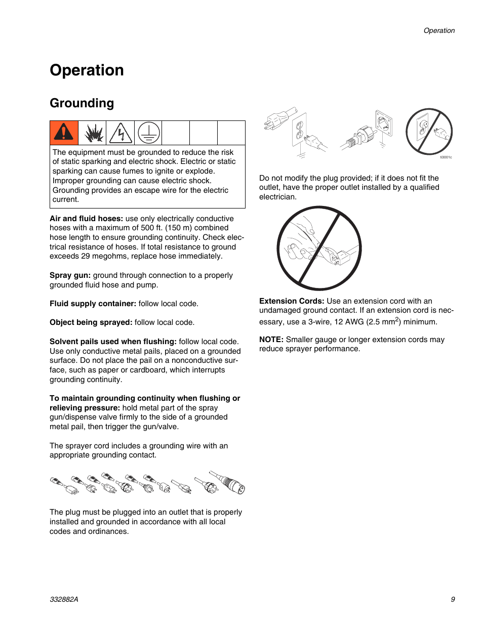 Operation, Grounding | AIRLESSCO MP400 User Manual | Page 9 / 32