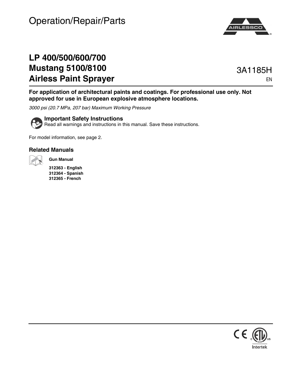 AIRLESSCO LP500 User Manual | 34 pages