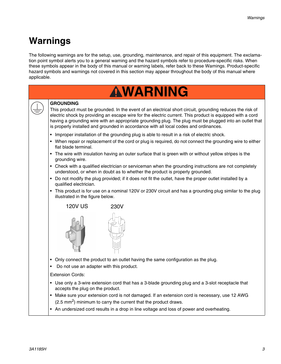 Warnings, Warning | AIRLESSCO LP500 User Manual | Page 3 / 34