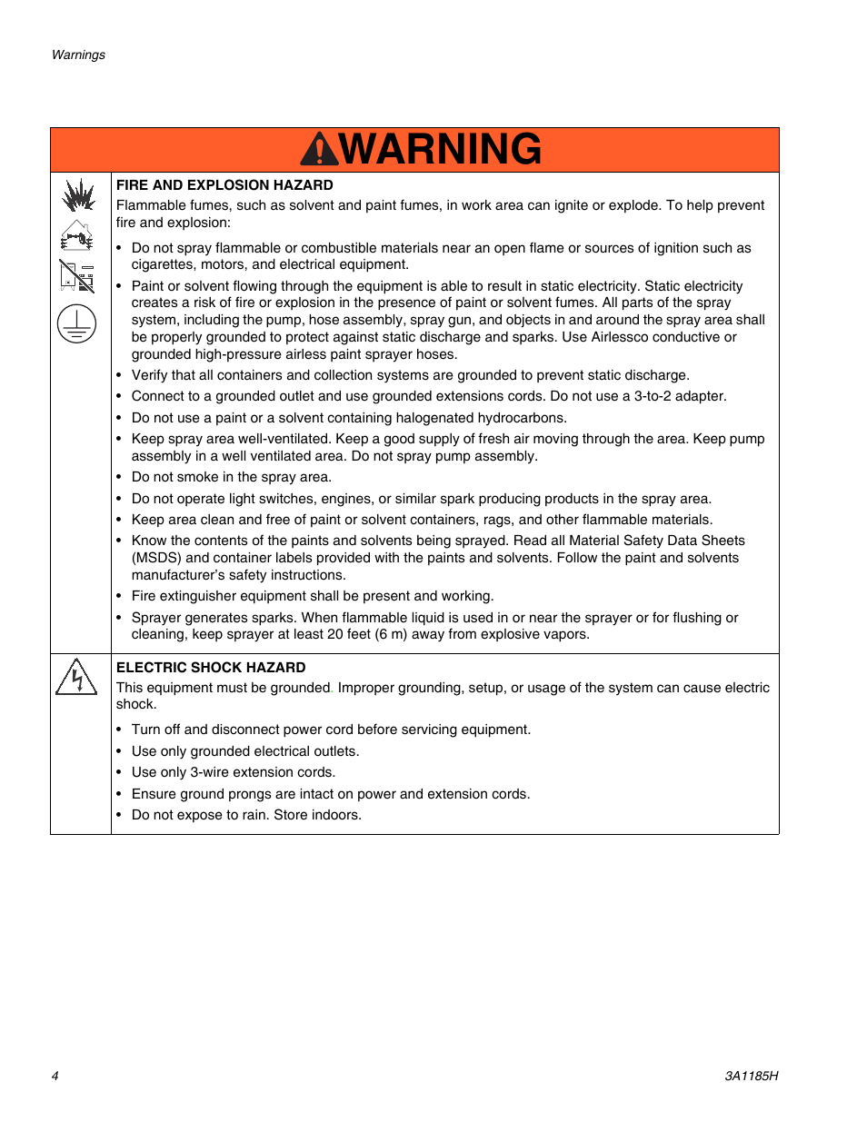 Warning | AIRLESSCO LP500 User Manual | Page 4 / 34