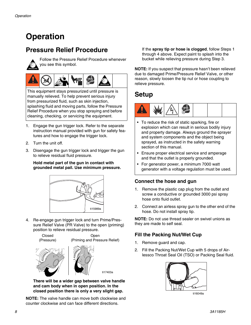 Operation, Pressure relief procedure, Setup | AIRLESSCO LP500 User Manual | Page 8 / 34