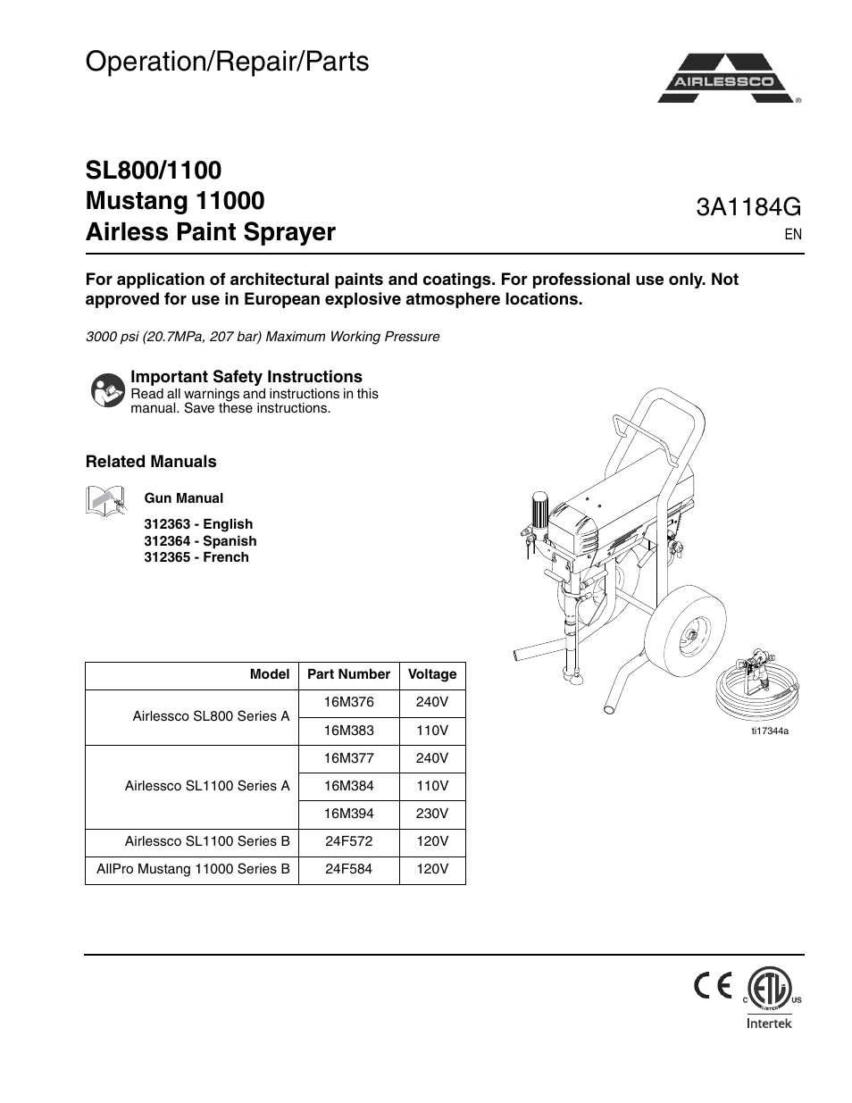 AIRLESSCO SL1100 User Manual | 34 pages