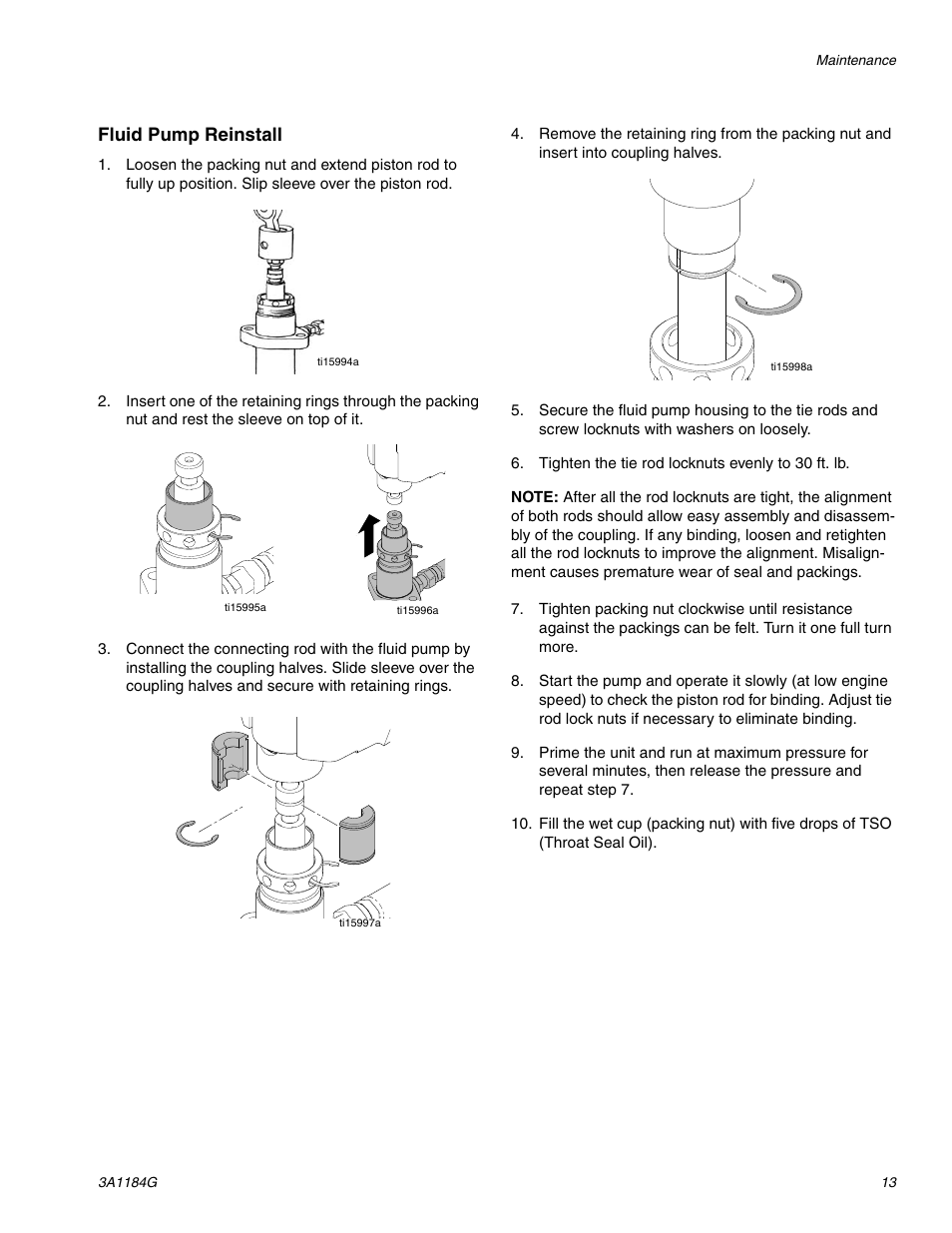 Fluid pump reinstall | AIRLESSCO SL1100 User Manual | Page 13 / 34