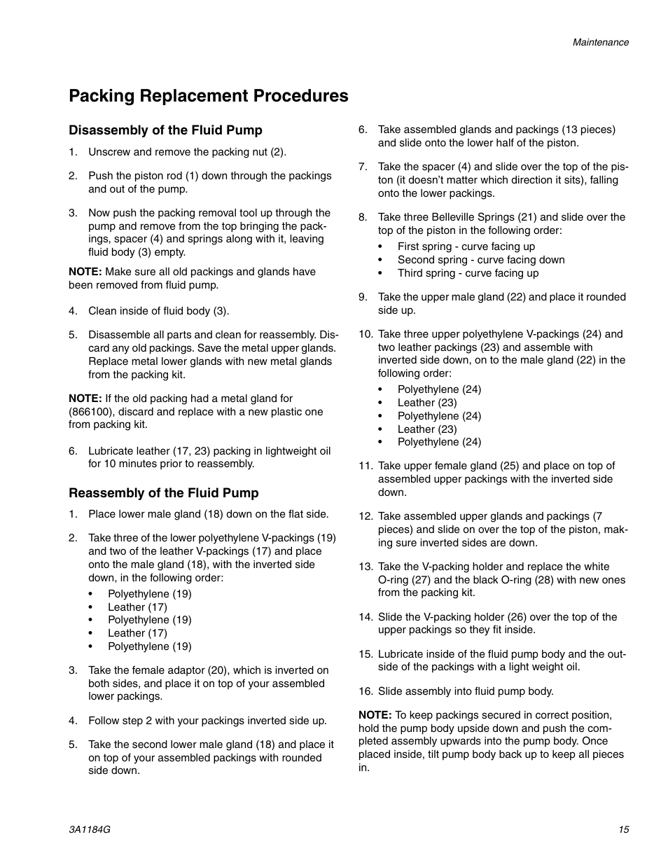 Packing replacement procedures | AIRLESSCO SL1100 User Manual | Page 15 / 34