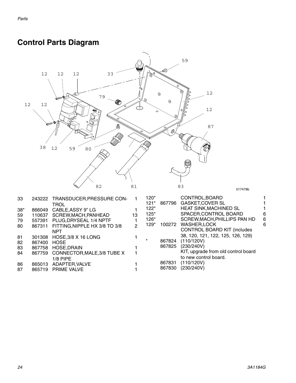 Control parts diagram | AIRLESSCO SL1100 User Manual | Page 24 / 34