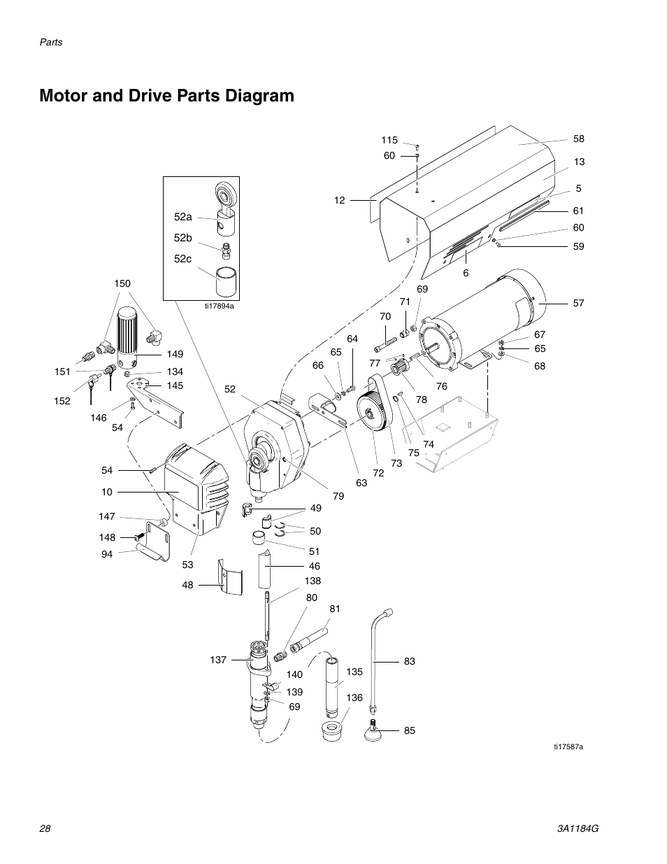 Motor and drive parts diagram | AIRLESSCO SL1100 User Manual | Page 28 / 34